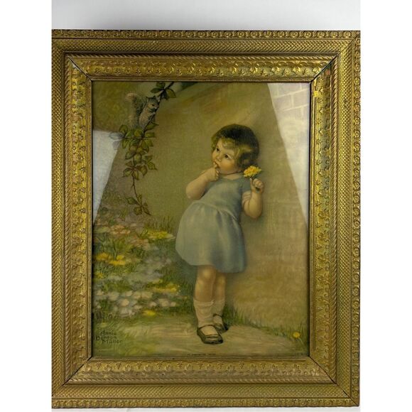 Vtg Annie Benson Muller An Unexpected Visitor Framed Print 27x23in Wall Hanging - Picture 3 of 8